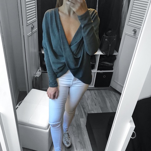 Steel Blue Draped Crossover Sweater - Picture 2 of 5